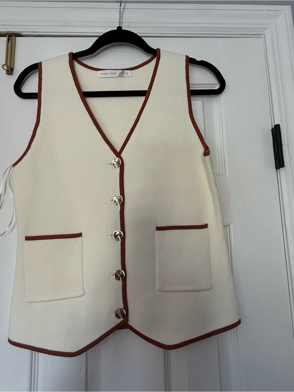 Altar'd State Cream Vest with Rust Trim